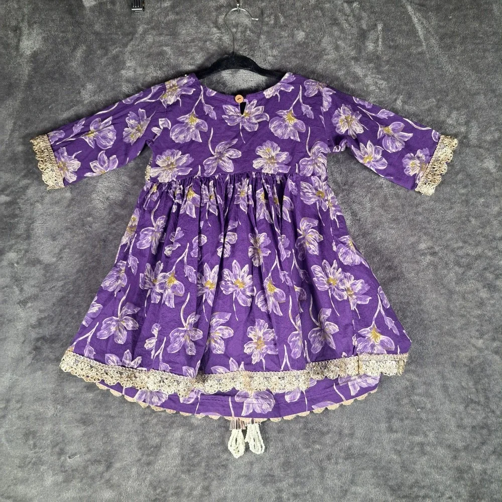 RidoKidz Purple Floral Alia Cut Kurti Top Indian Ethnic Cotton Dress Beaded
